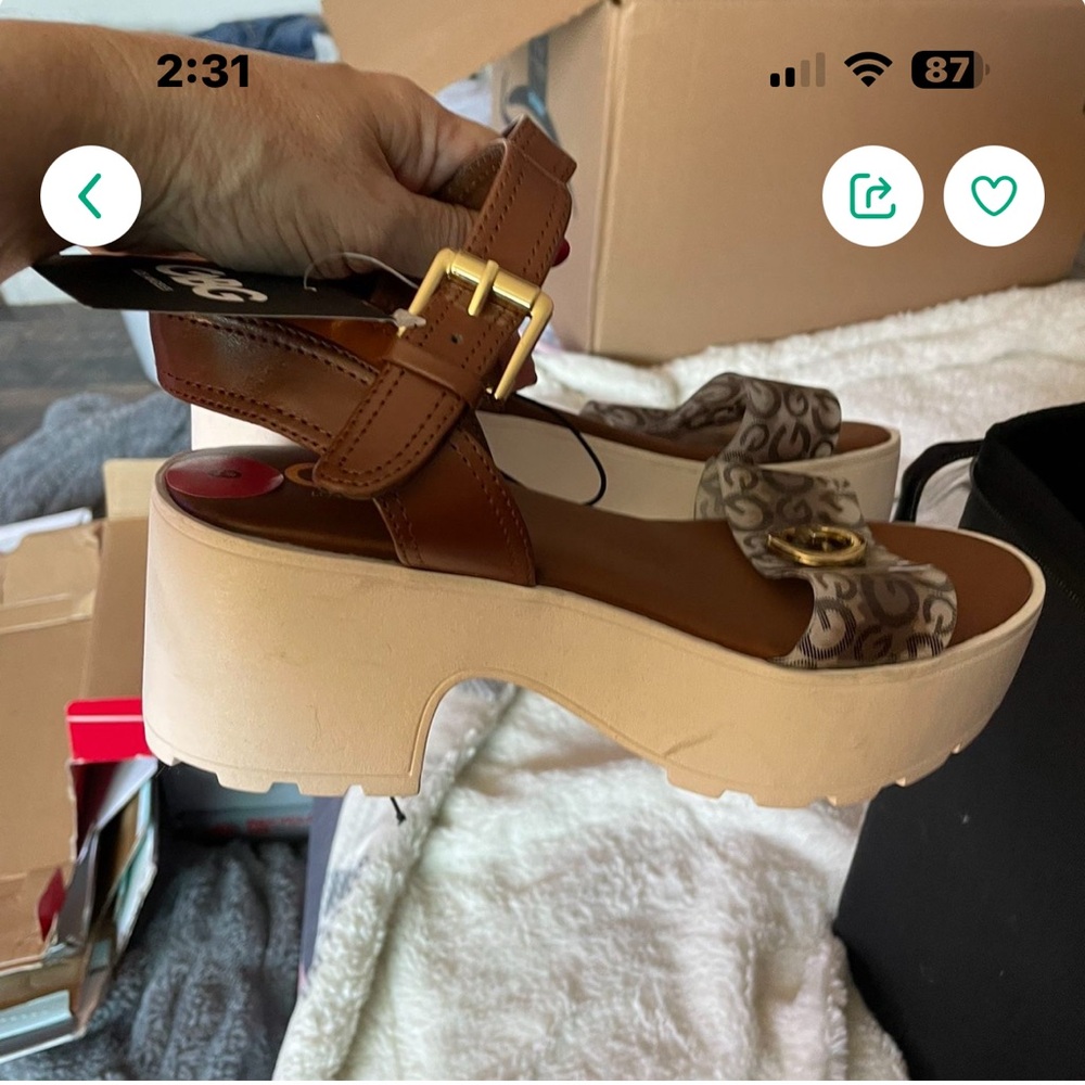 Guess Brown and Cream Chunky Platform Sandals